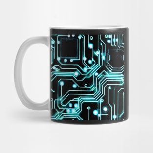 Cyberpunk neon blue futuristic circuitboard wires pattern Mug